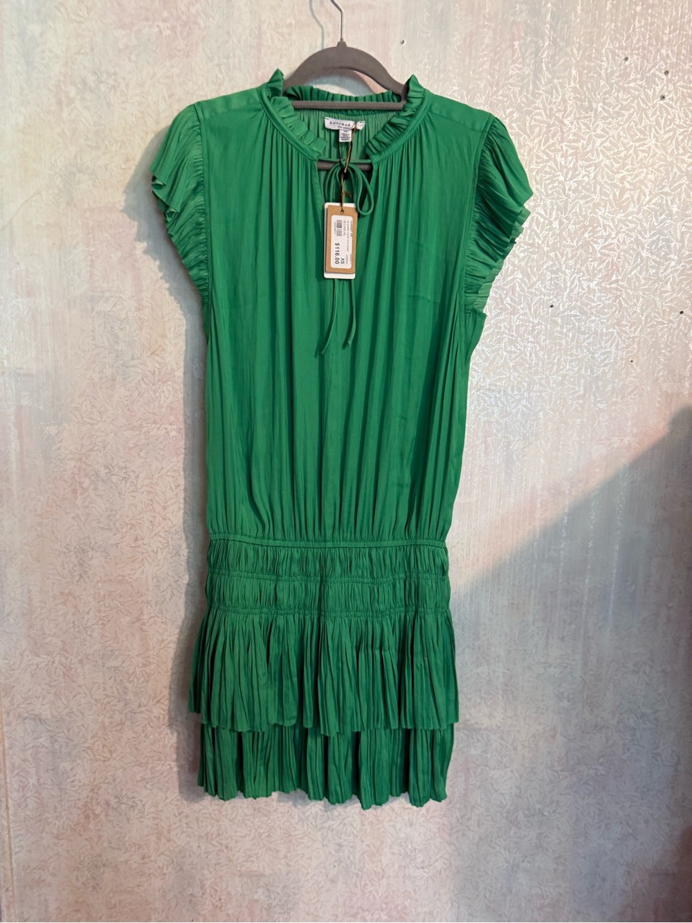 Current Air Zoey Pleated, Drop Waist, Smocked, Tie Front, Flowy Mini Dress, XS